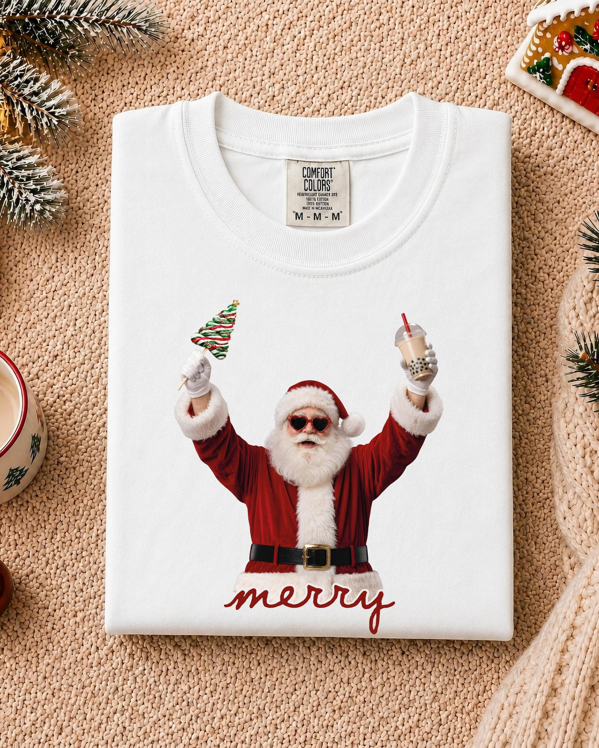 Merry Christmas Comfort Colors® T-Shirt, Funny Santa Tee, Coffee Lover Holiday Gift