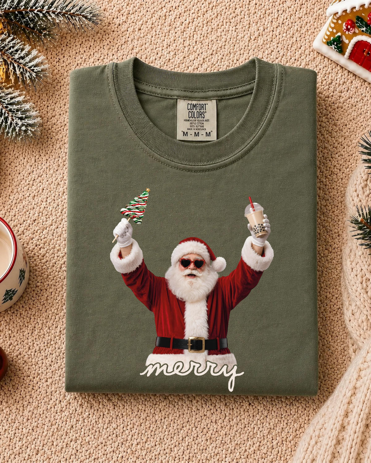 Merry Christmas Comfort Colors® T-Shirt, Funny Santa Tee, Coffee Lover Holiday Gift