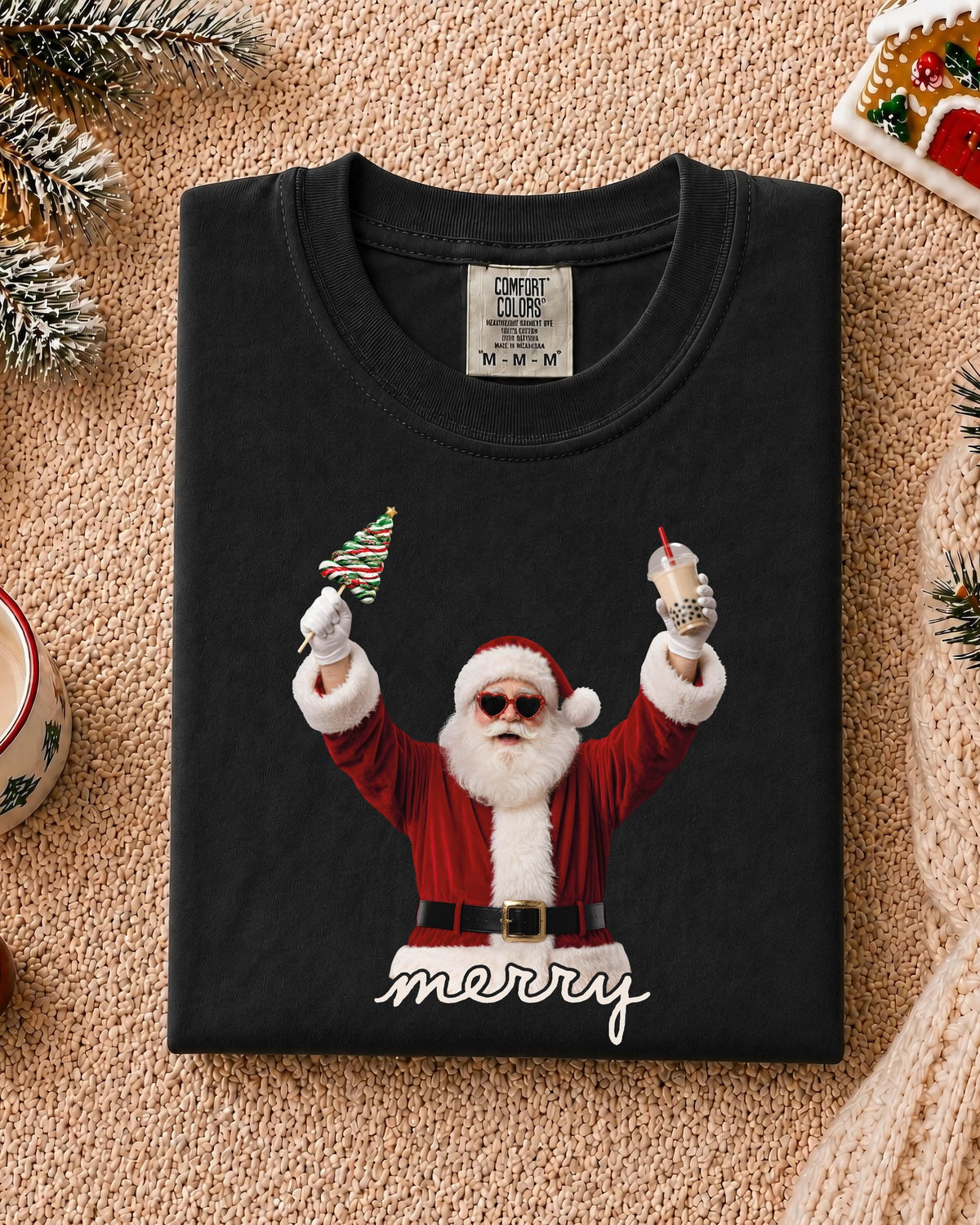 Merry Christmas Comfort Colors® T-Shirt, Funny Santa Tee, Coffee Lover Holiday Gift