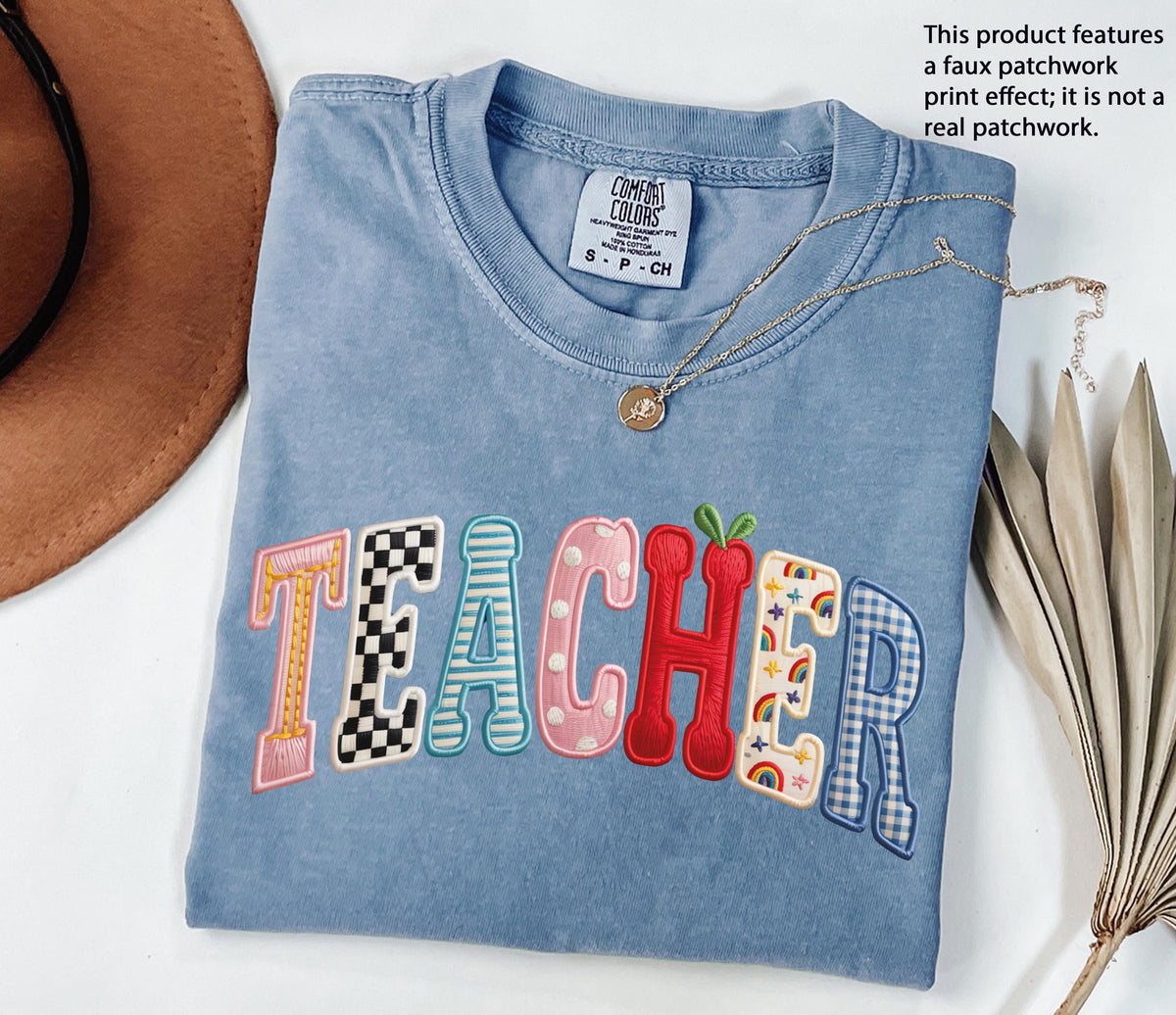 Faux Patchwork Teacher Comfort Colors® Shirt, Back to School Teacher Tee, Teacher Appreciation Gift