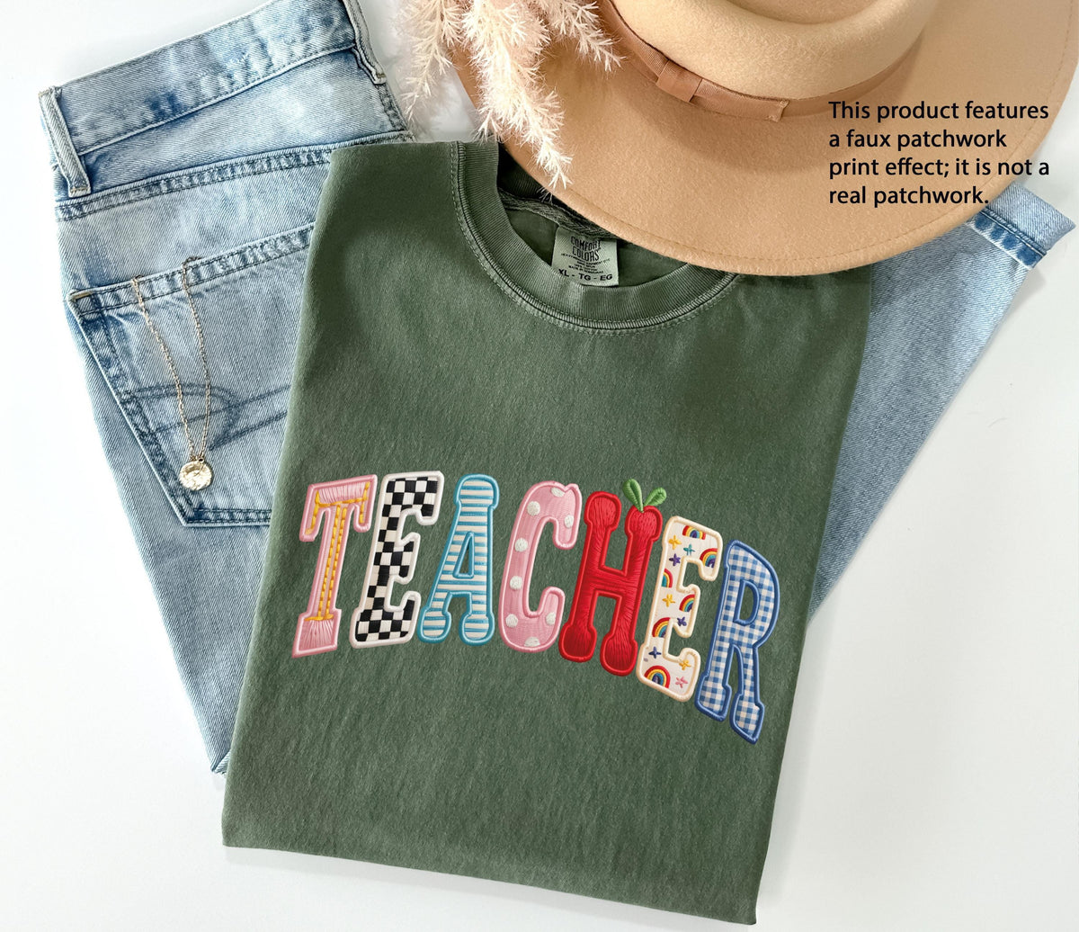Faux Patchwork Teacher Comfort Colors® Shirt, Back to School Teacher Tee, Teacher Appreciation Gift