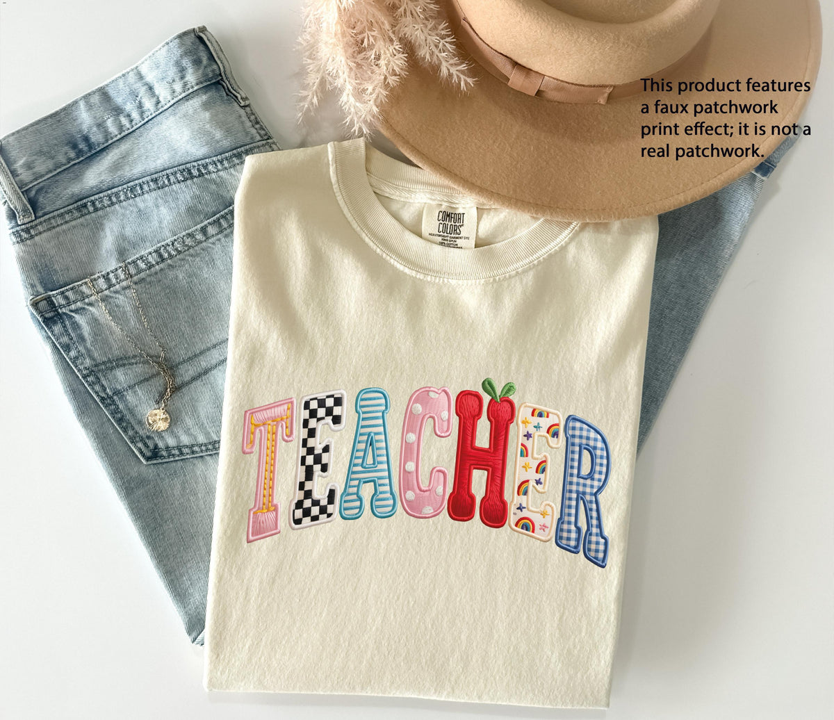 Faux Patchwork Teacher Comfort Colors® Shirt, Back to School Teacher Tee, Teacher Appreciation Gift