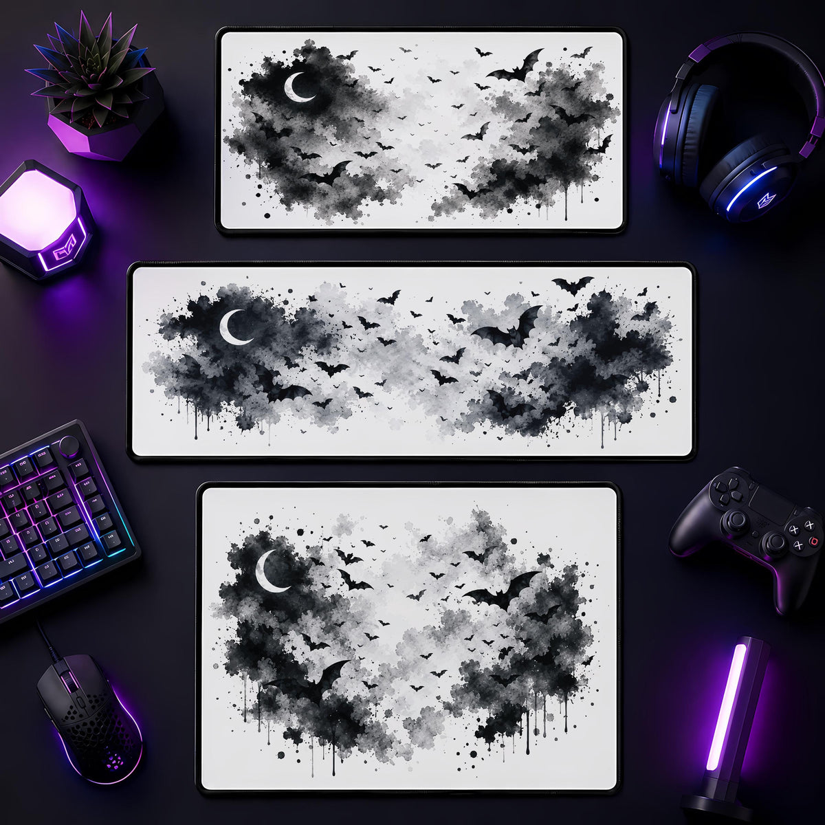 Gothic Bats Desk Mat, Spooky Halloween Mouse Pad, Witchy Gaming Accessory