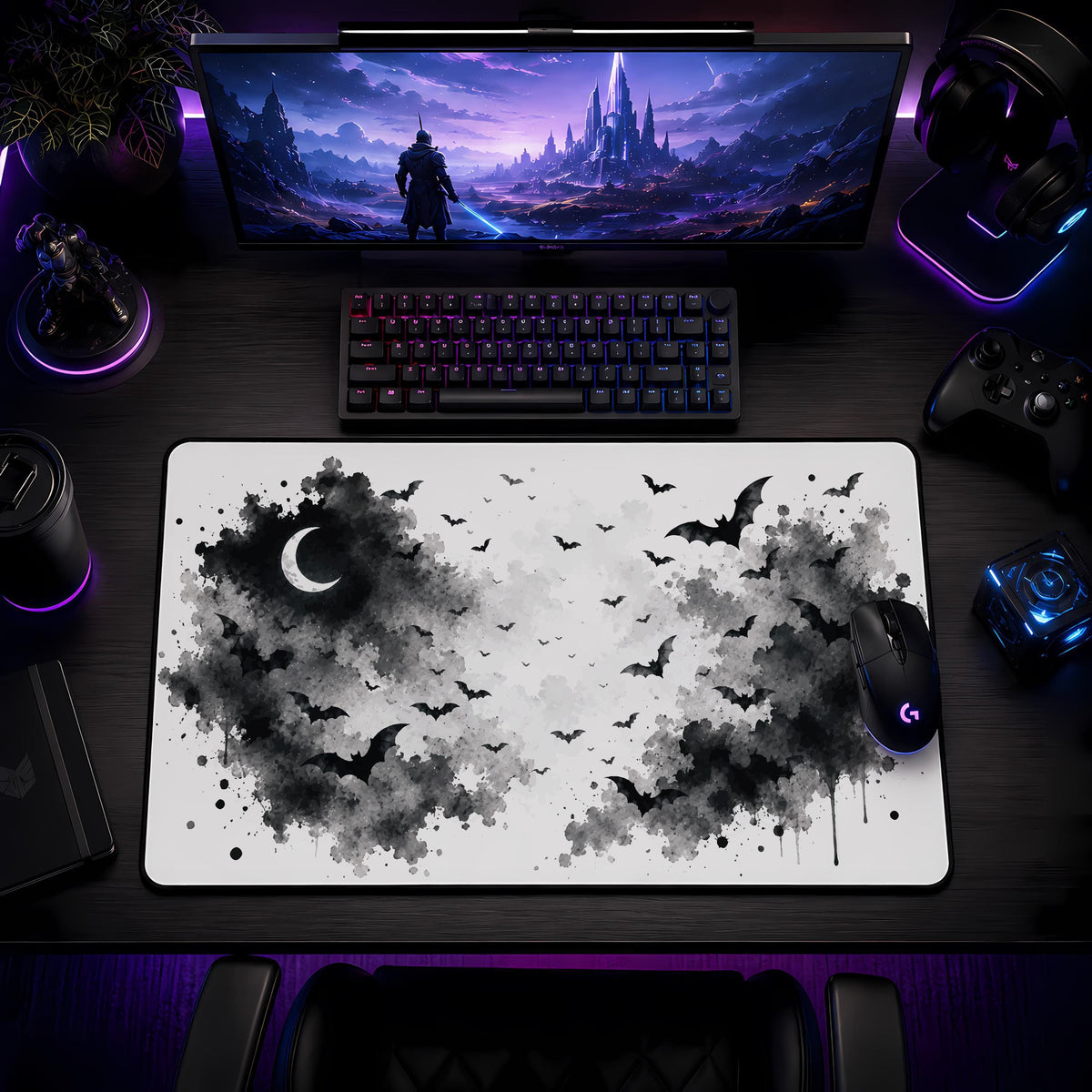 Gothic Bats Desk Mat, Spooky Halloween Mouse Pad, Witchy Gaming Accessory