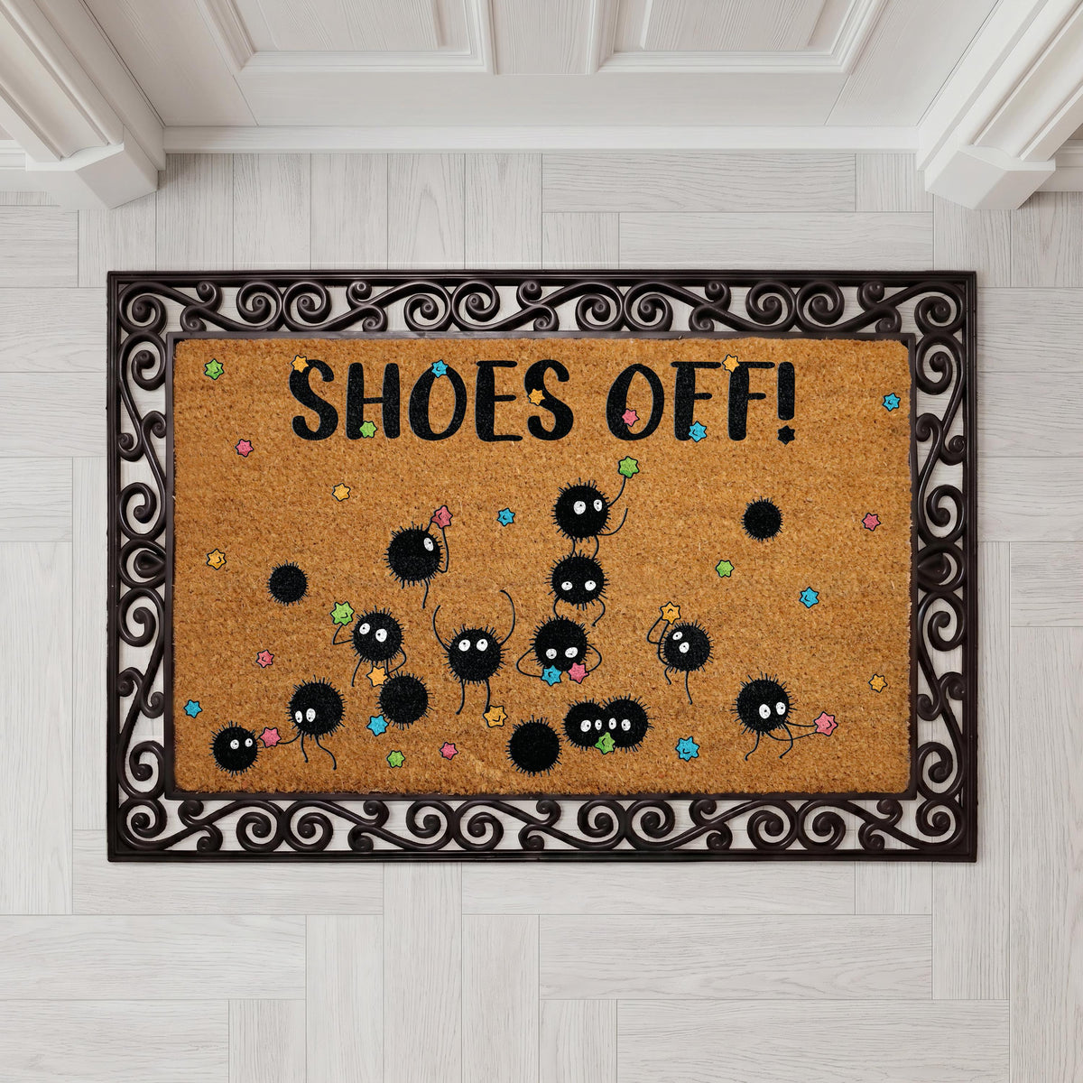 Shoes Off Doormat, Anime Spirits Welcome Mat, Nerdy Geeky Housewarming Gift