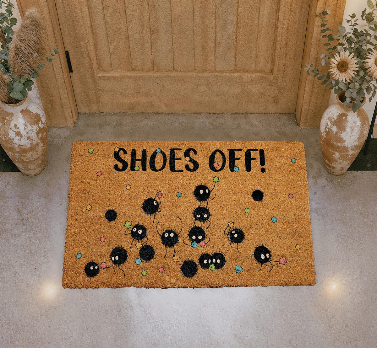 Shoes Off Doormat, Anime Spirits Welcome Mat, Nerdy Geeky Housewarming Gift