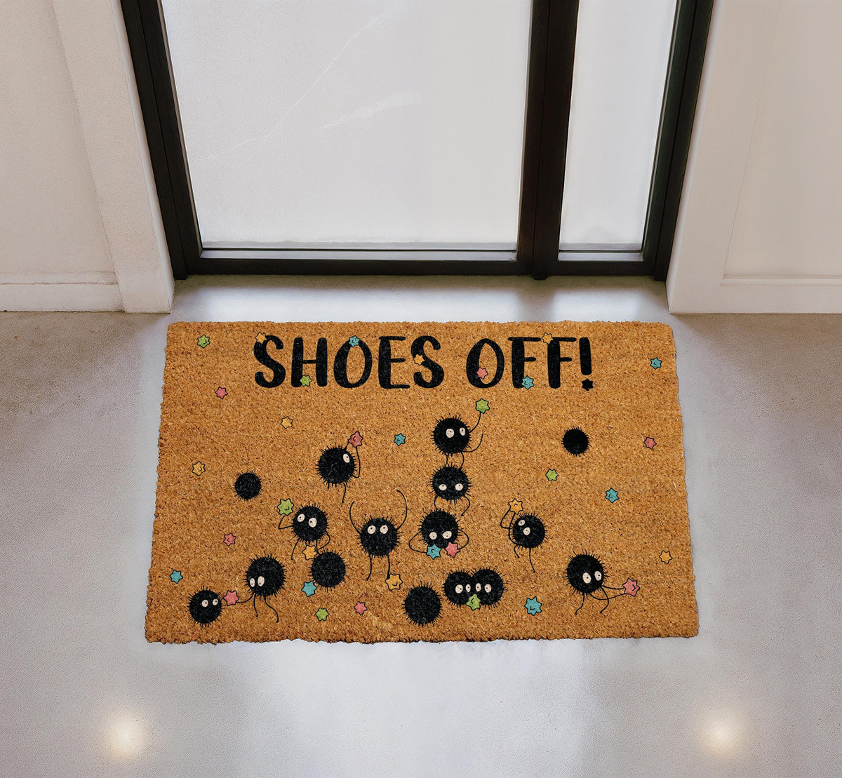 Shoes Off Doormat, Anime Spirits Welcome Mat, Nerdy Geeky Housewarming Gift