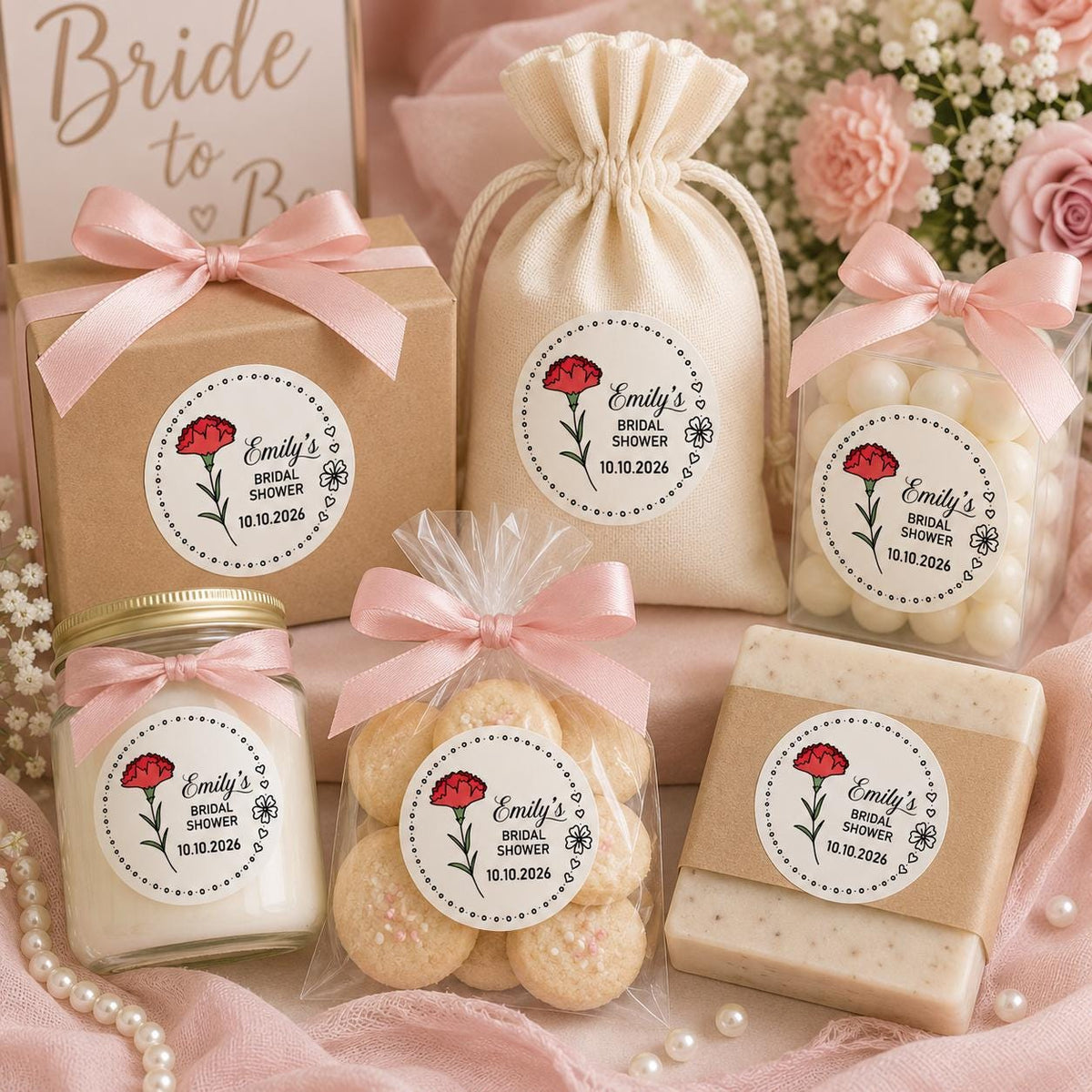 Custom Bridal Shower Stickers, Lily of the Valley Favor Labels, Engagement Party Decor