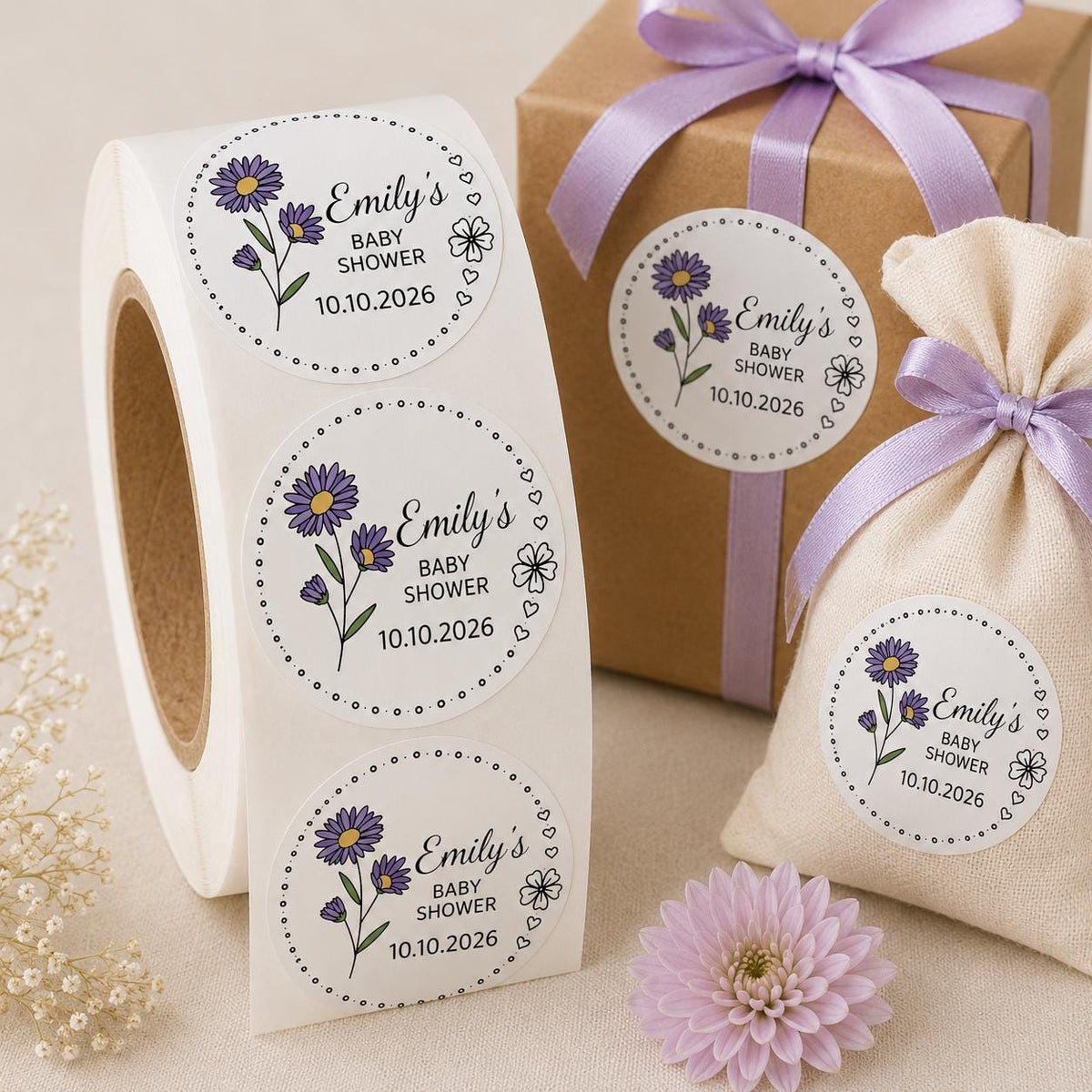 Custom Floral First Birthday Stickers, Baby Shower Favor Labels, Personalized Celebration Stickers