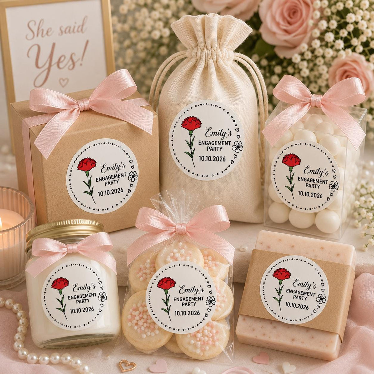 Custom Bridal Shower Stickers, Lily of the Valley Favor Labels, Engagement Party Decor