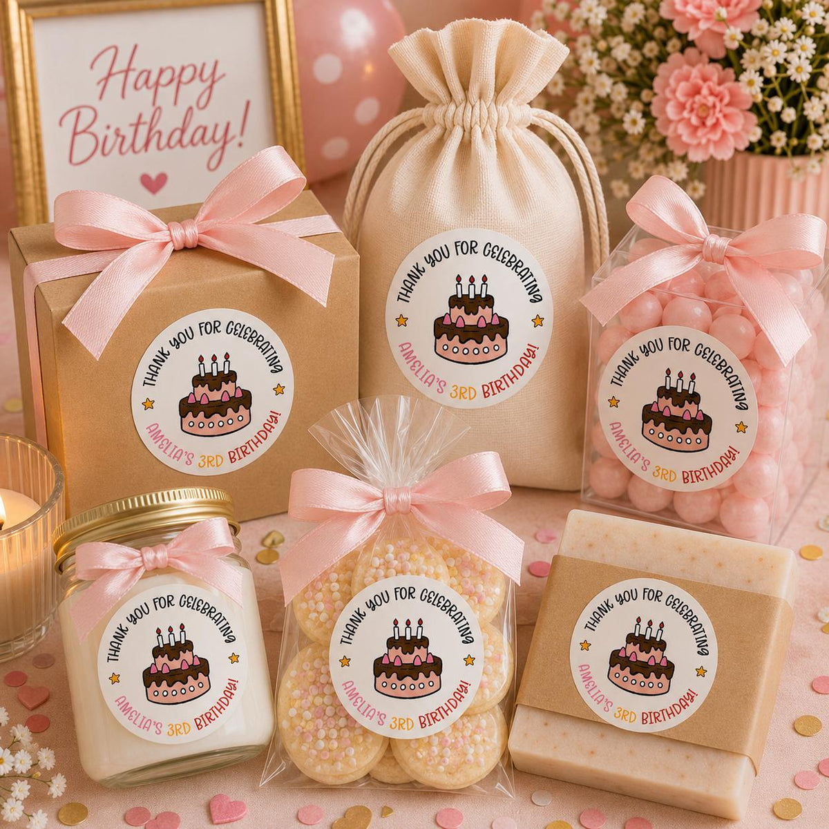 Custom Dinosaur Birthday Favor Stickers, Baby's First Birthday Party Labels