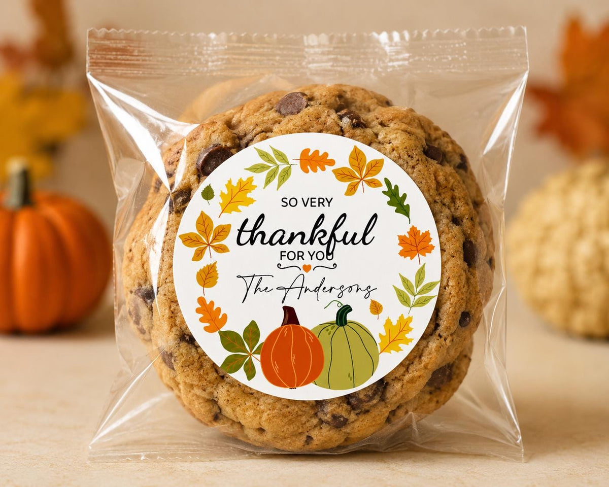 Personalized Thanksgiving Stickers, Thankful for You Fall Labels, Custom Treat Bag Stickers