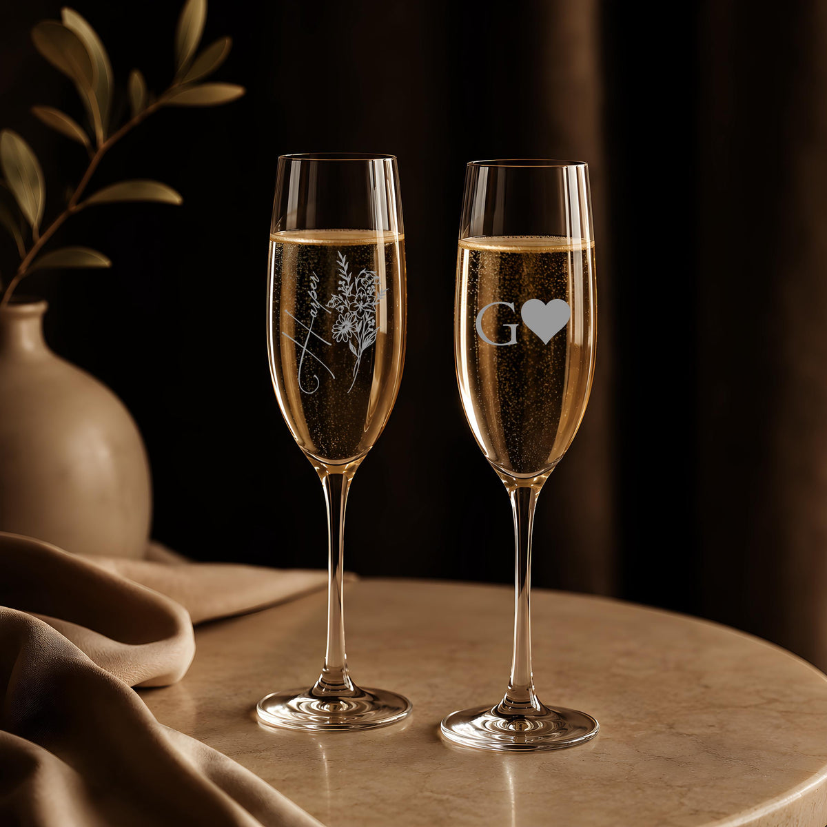 Personalized Engraved Wine Glasses, Custom Monogram Champagne Flutes for Weddings