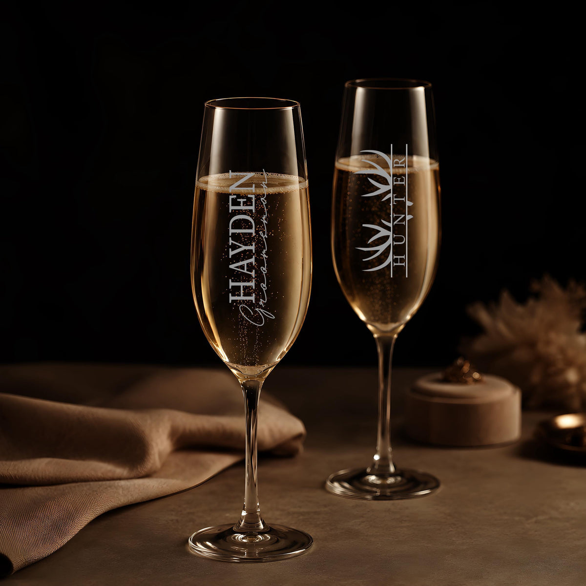 Personalized Engraved Wine Glasses, Custom Monogram Champagne Flutes for Weddings