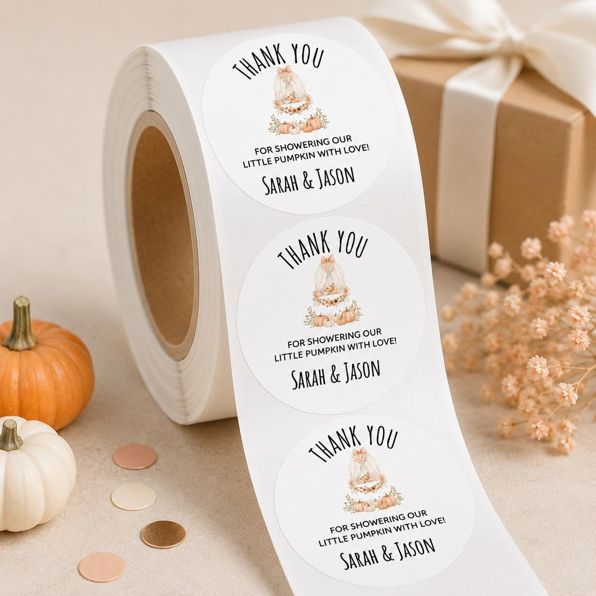 Personalized Little Pumpkin Baby Shower Stickers, Fall Favor Labels