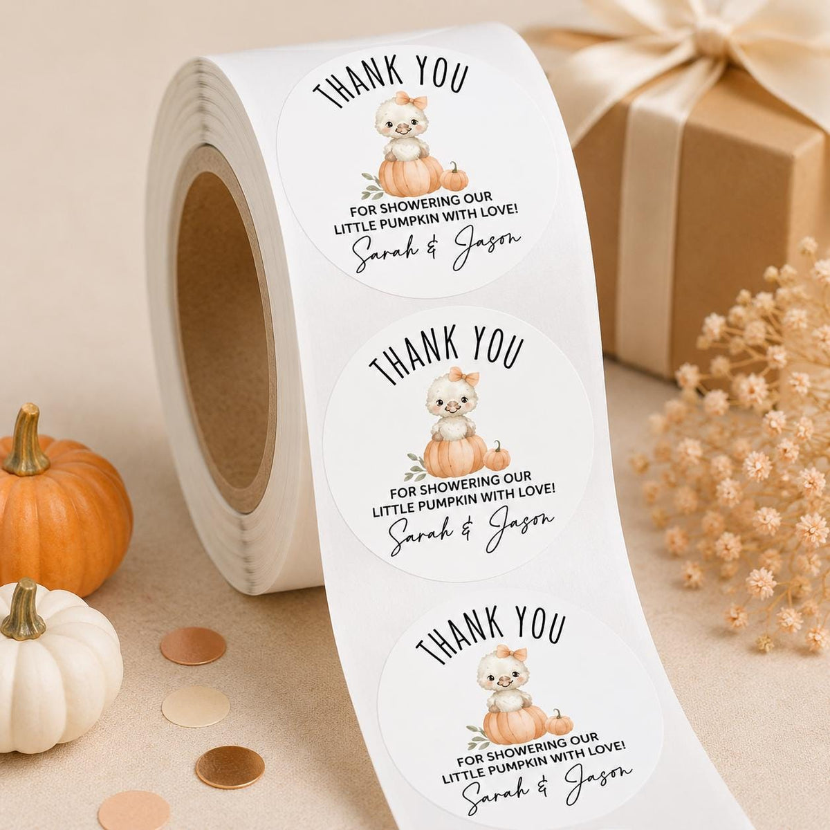 Personalized Little Pumpkin Baby Shower Stickers, Fall Favor Labels