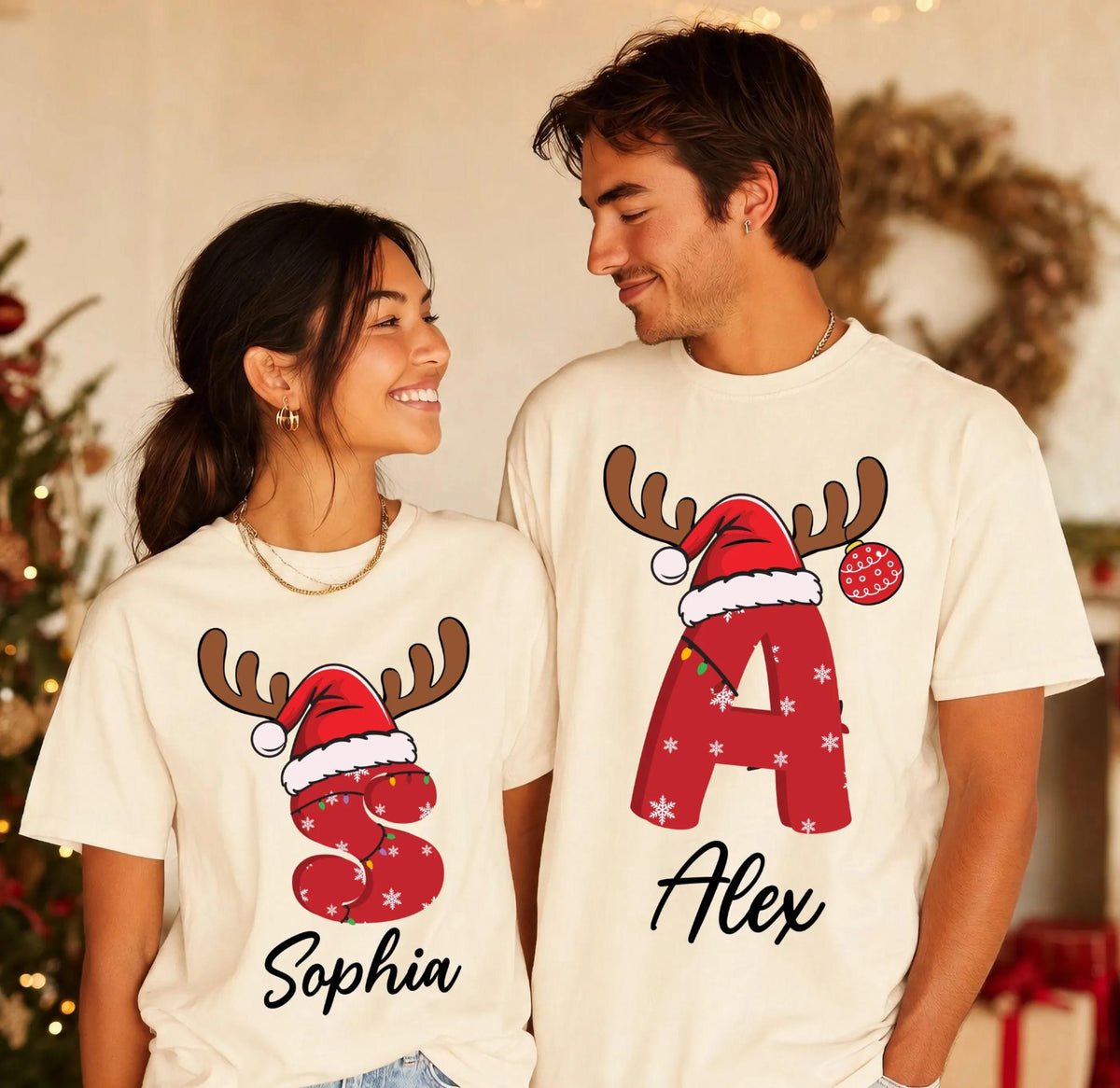 Custom Christmas Letter T-shirt, Monogram Name Christmas Tee, Xmas Family Sweatshirt