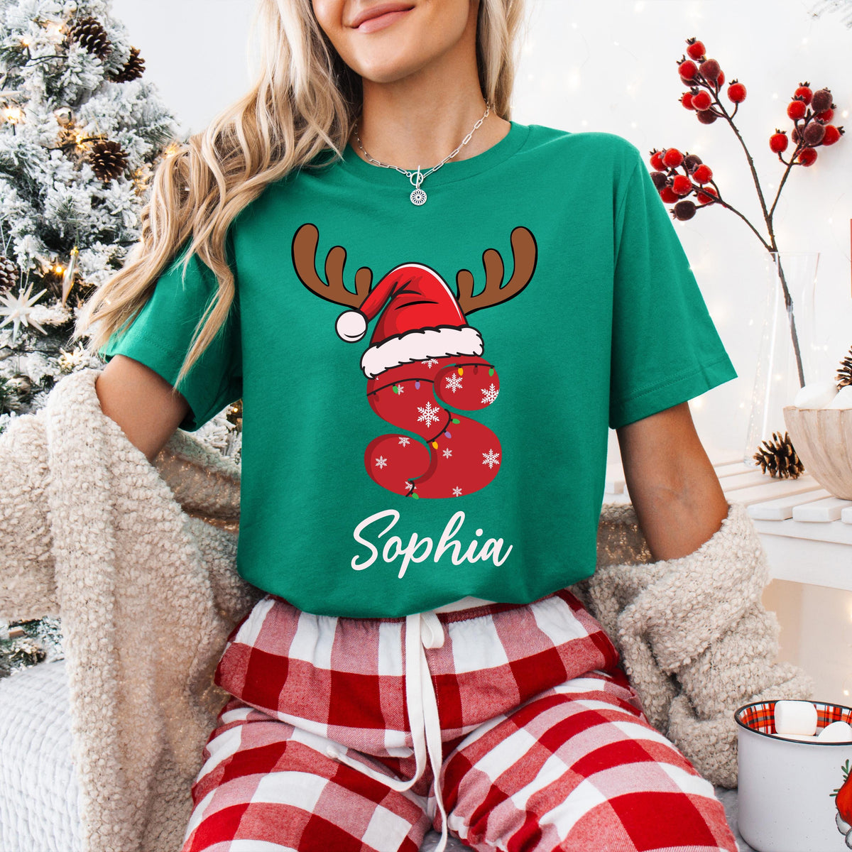 Custom Christmas Letter T-shirt, Monogram Name Christmas Tee, Xmas Family Sweatshirt