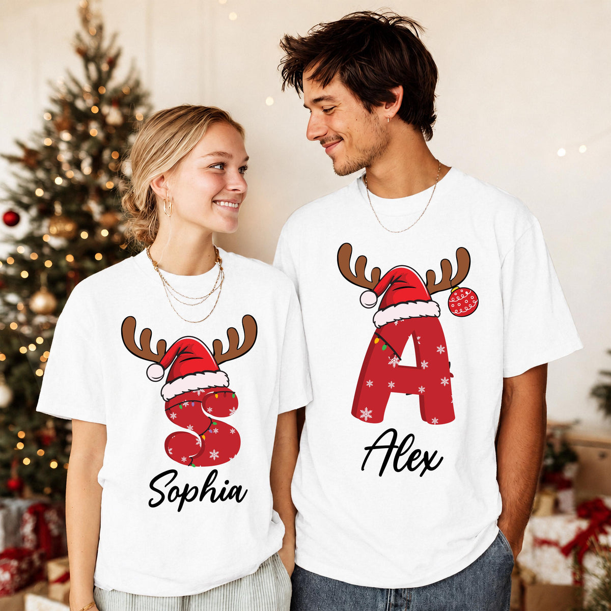 Custom Christmas Letter T-shirt, Monogram Name Christmas Tee, Xmas Family Sweatshirt