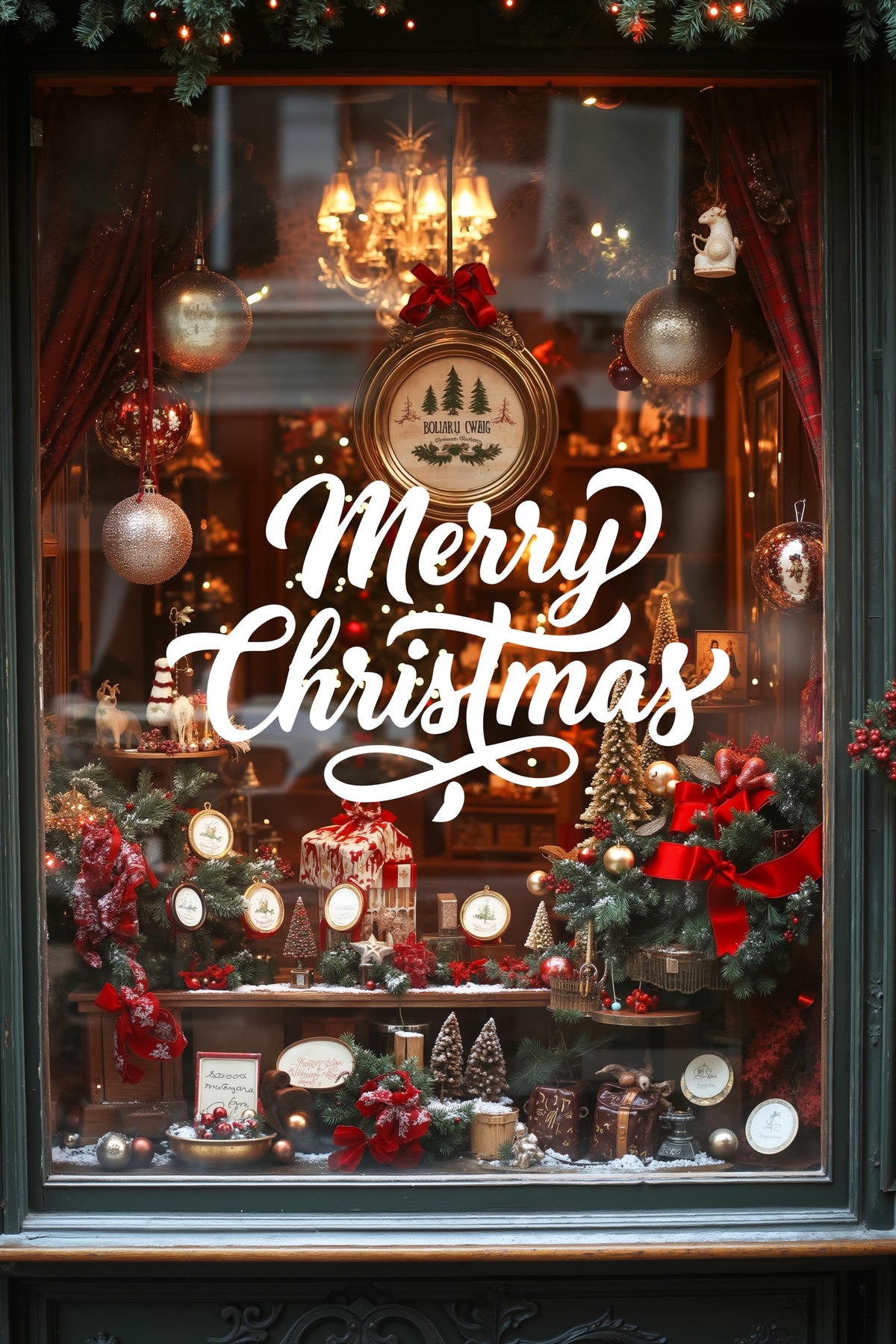 Merry Christmas Storefront Vinyl Sticker, Holiday Shop Window Decal