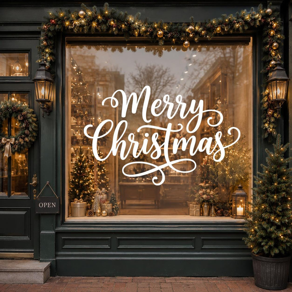 Merry Christmas Storefront Window Decal, Holiday Vinyl Sticker Decor