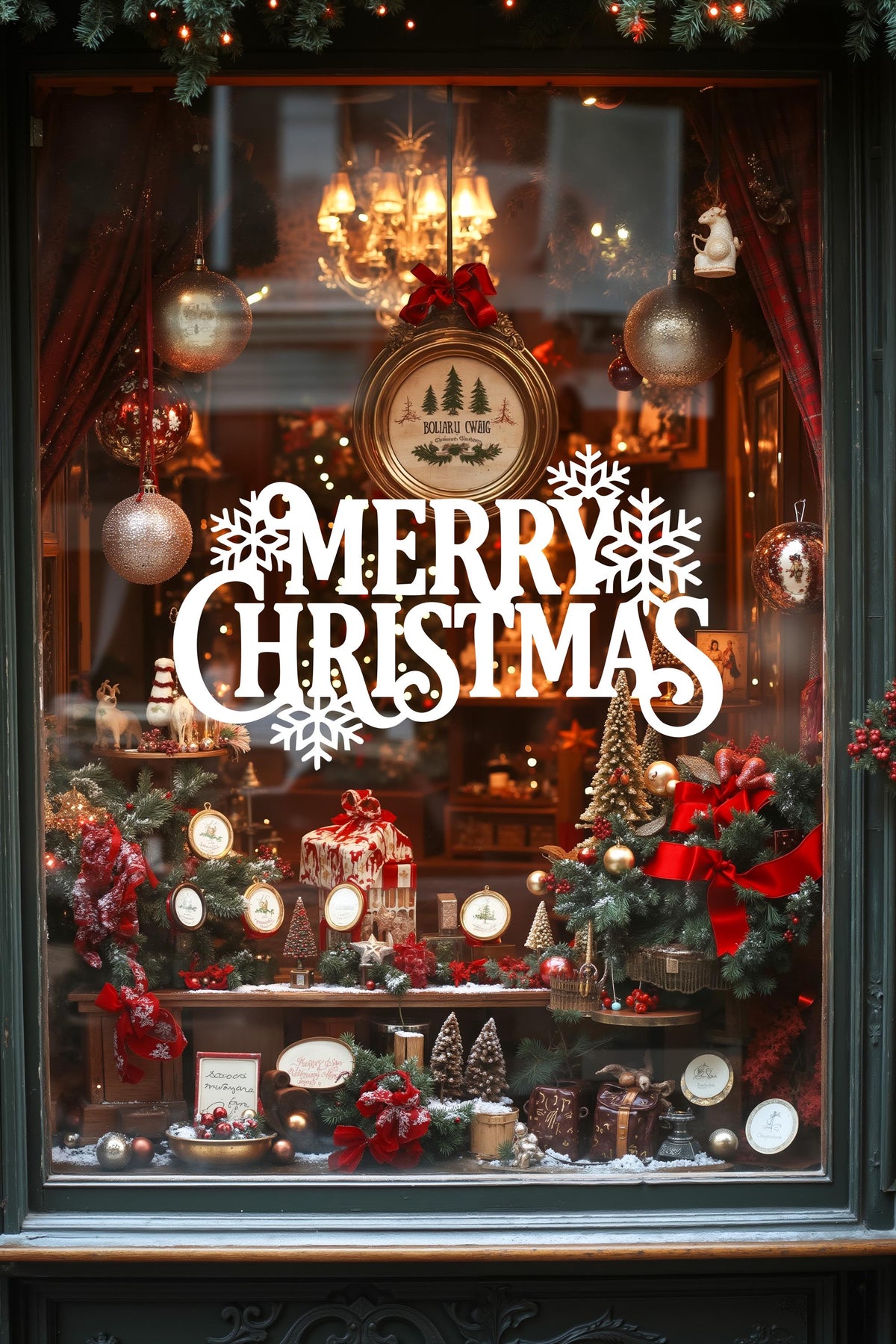Merry Christmas Storefront Vinyl Decal, Holiday Shop Window Sticker