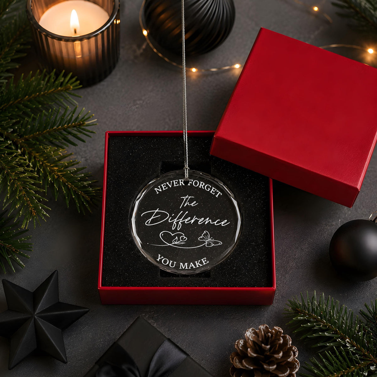 Engraved Never Forget The Difference You Make Keepsake, Teacher Appreciation Glass Ornament