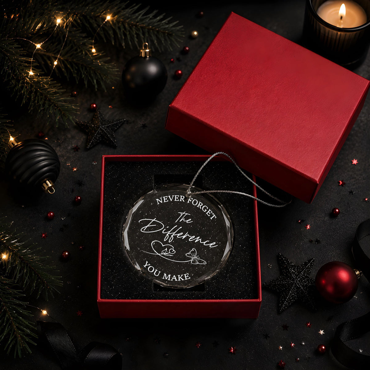 Engraved Never Forget The Difference You Make Keepsake, Teacher Appreciation Glass Ornament