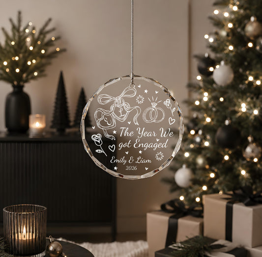 Custom Name The Year We Got Engaged Ornament, Personalized Engagement Crystal Bauble
