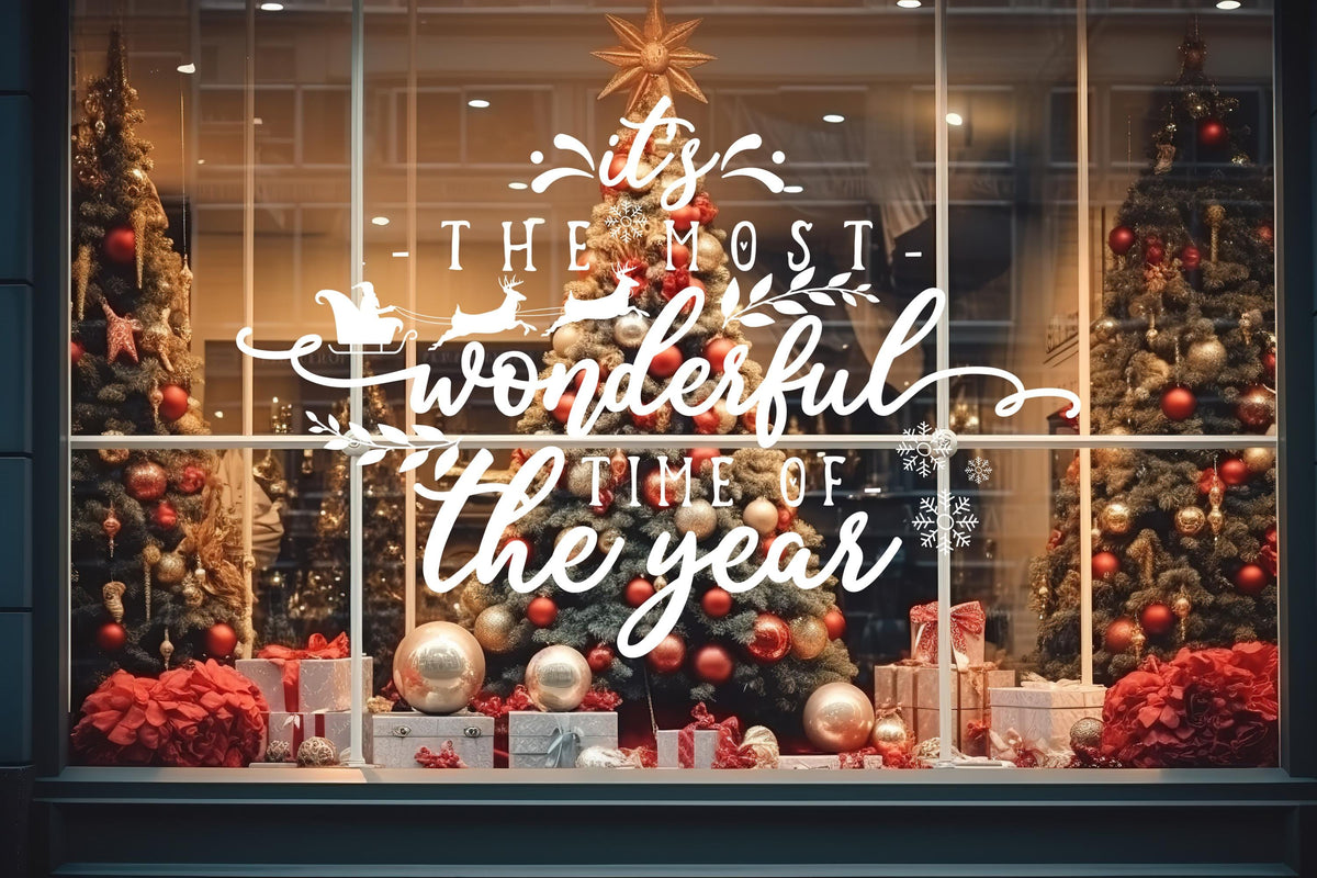 Christmas Window Decal, Festive Shop Sticker, Holiday Storefront Vinyl