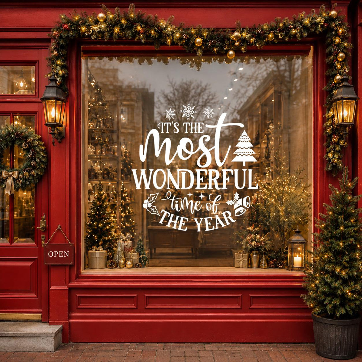 Christmas Window Decal, Festive Shop Sticker, Holiday Storefront Vinyl