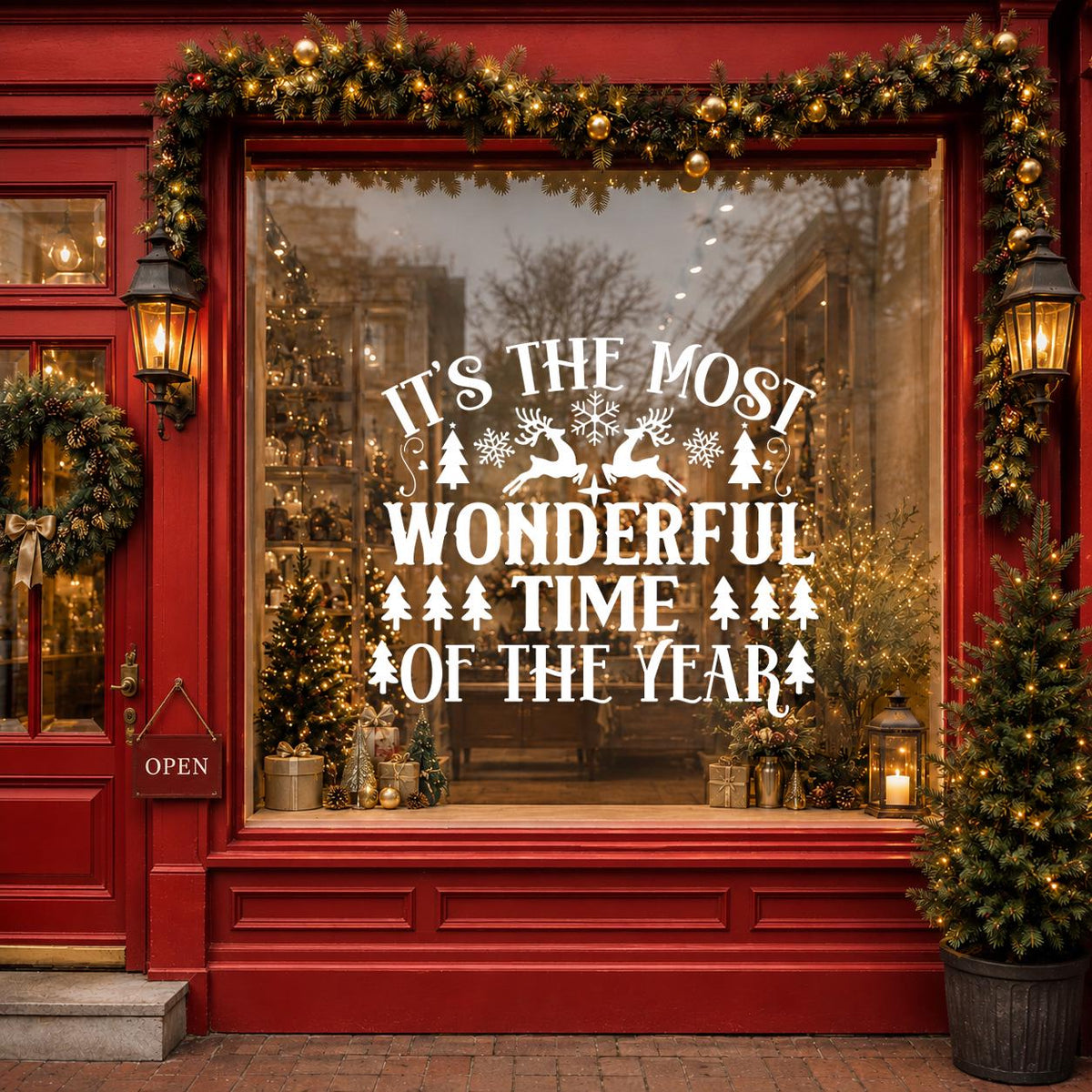 Christmas Window Decal, Festive Shop Sticker, Holiday Storefront Vinyl