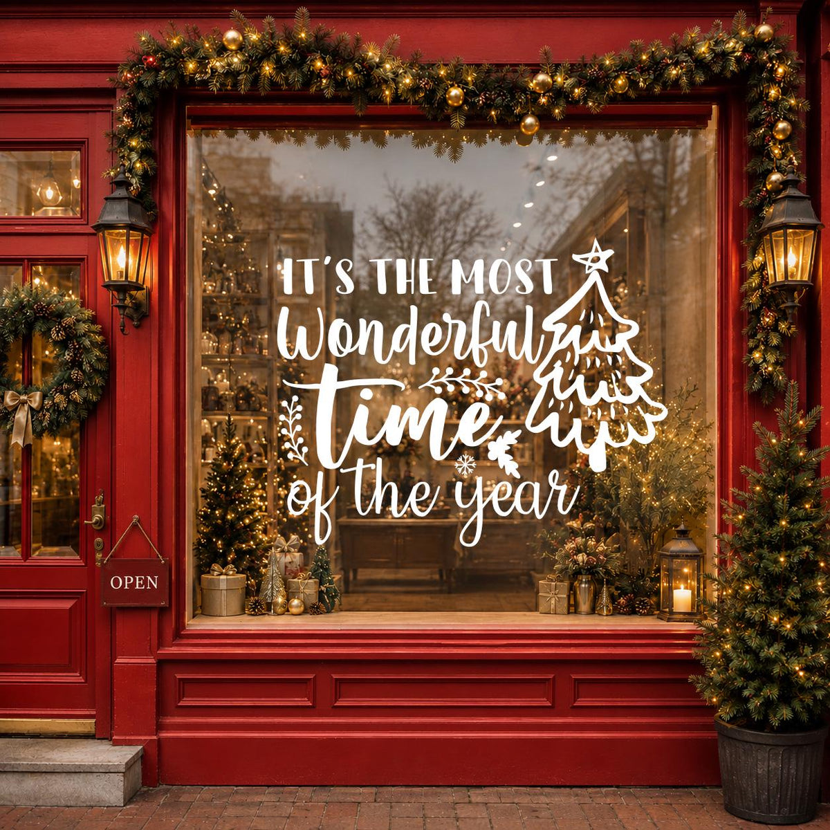 Christmas Window Decal, It's the Most Wonderful Time of the Year, Holiday Storefront Vinyl Sticker, Christmas Shop Decor