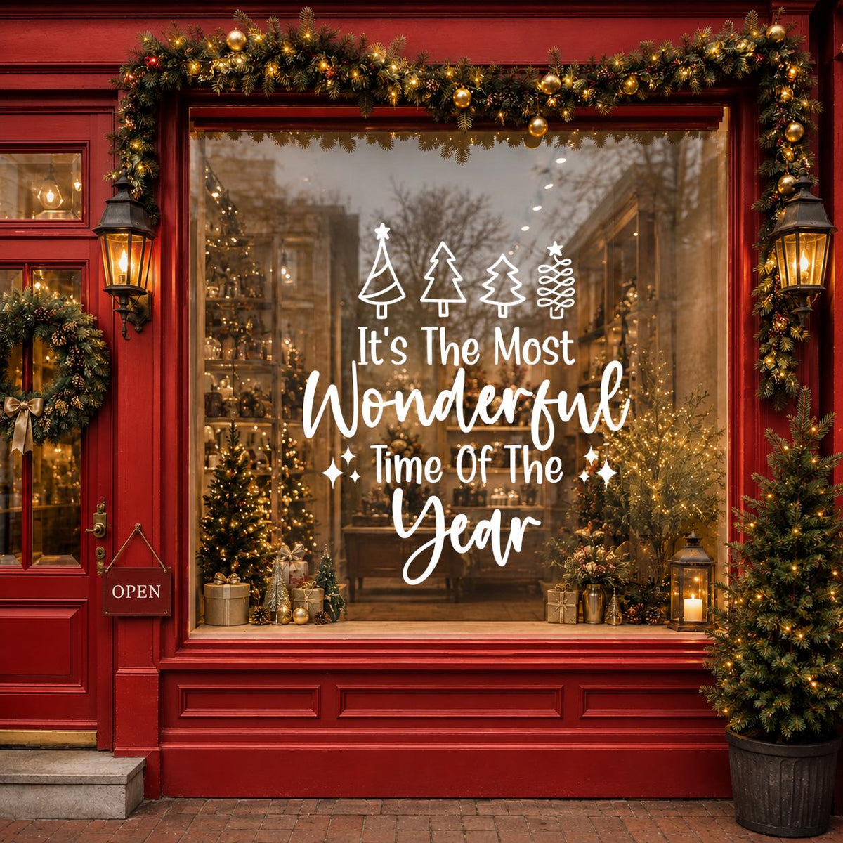 Christmas Window Decal, It's the Most Wonderful Time of the Year, Holiday Storefront Vinyl Sticker, Christmas Shop Decor