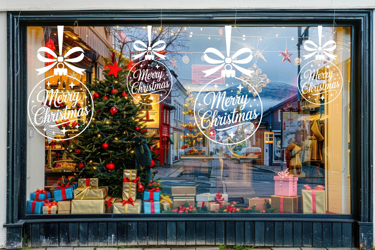 Merry Christmas Ornament Vinyl Decal: Holiday Shop Window Decor