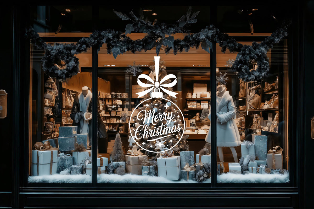 Merry Christmas Window Decal, Elegant White Vinyl Lettering, Holiday Shop Decor