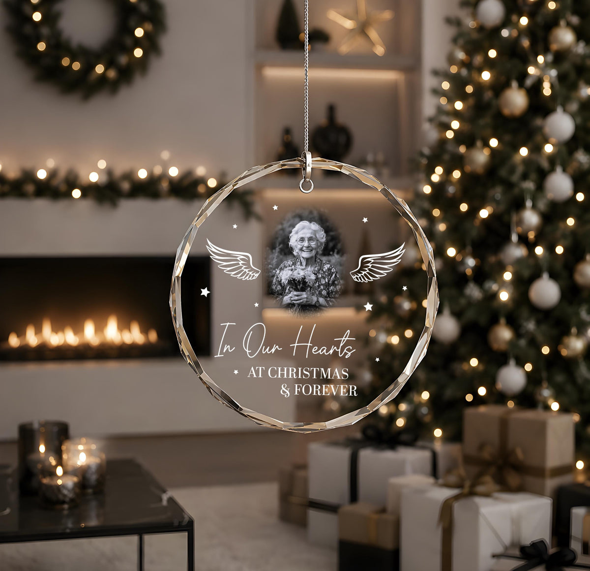 Personalized In Our Hearts At Christmas & Forever Glass Ornament