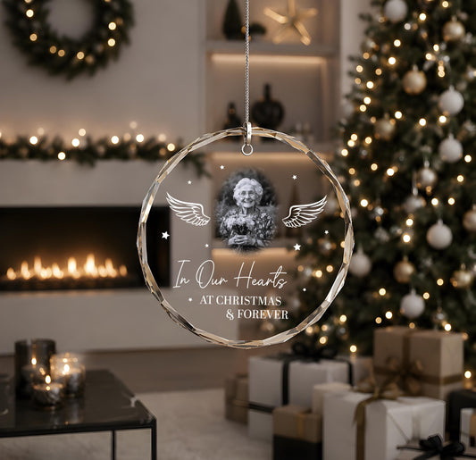 Personalized In Our Hearts At Christmas & Forever Glass Ornament