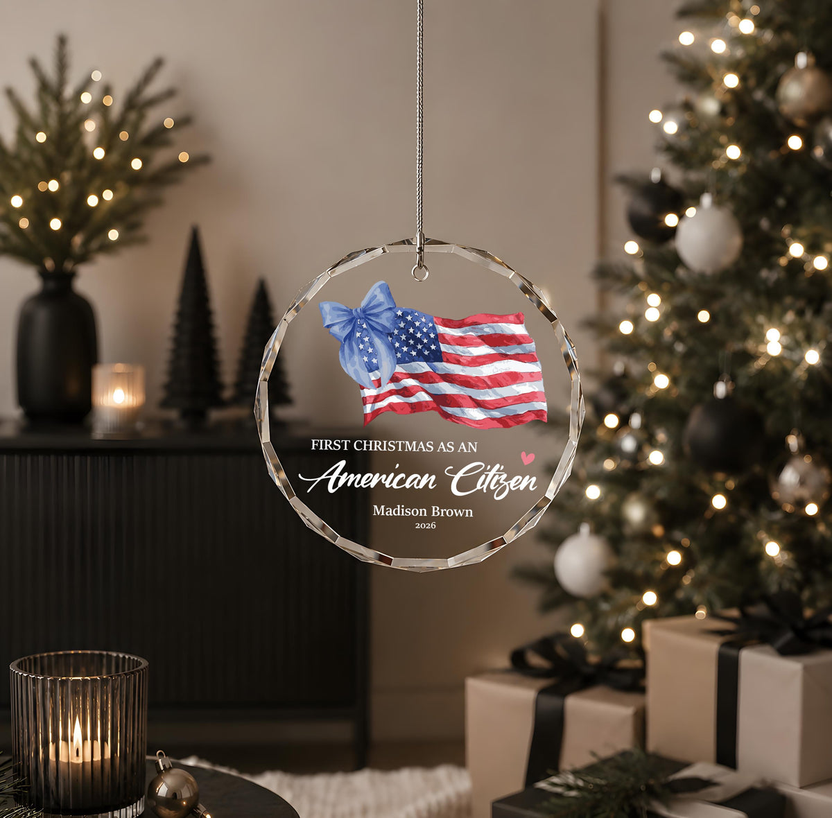 Custom First Christmas As An American Citizen Bauble Ceramic Ornament