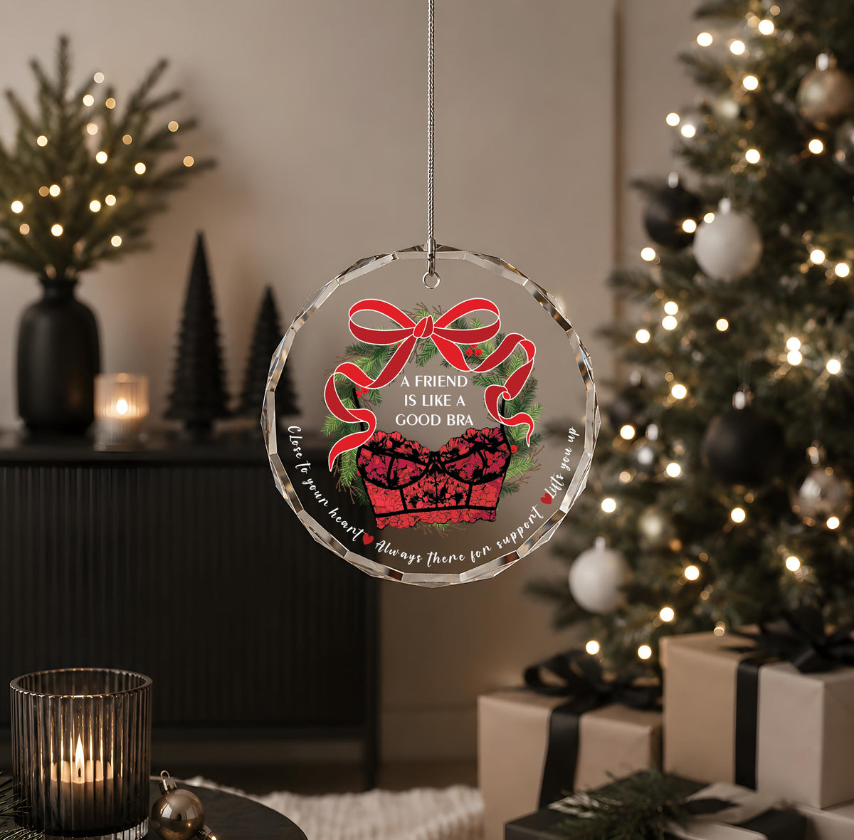 Funny A Friend Is Like A Good Bra Round Ornament, Best Friend Humor Christmas Keepsake