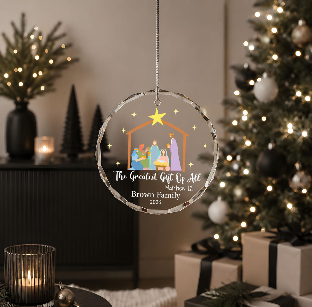Custom Family Name The Greatest Gift Of All Ornament, Christian Family Holiday Keepsake
