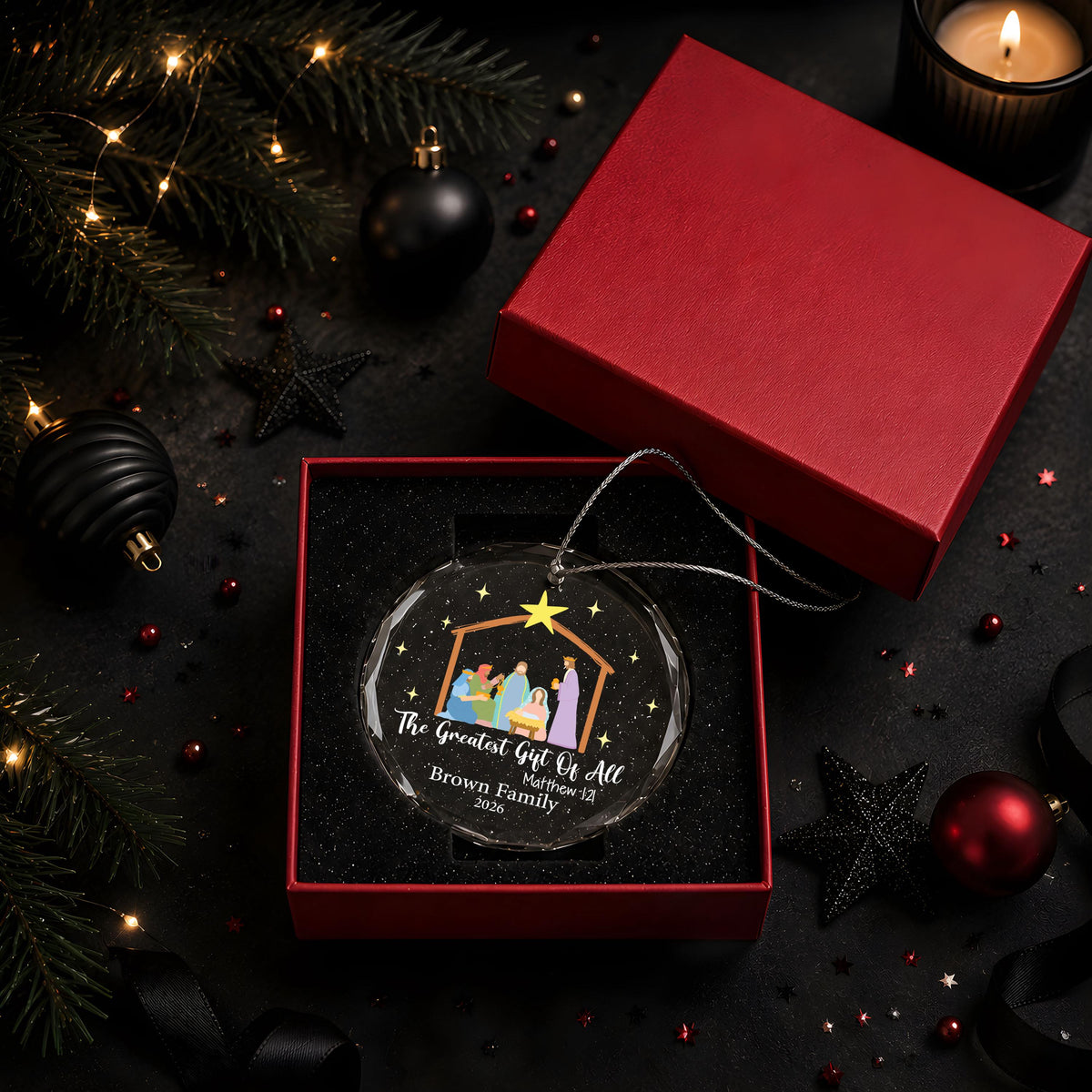 Custom Family Name The Greatest Gift Of All Ornament, Christian Family Holiday Keepsake