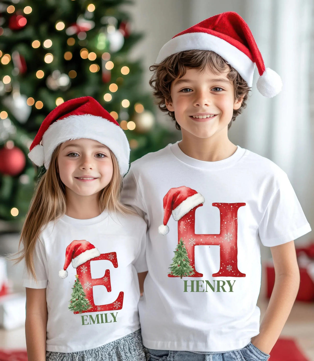 Monogram Name Christmas Shirt, Custom Christmas Letter Tee, Xmas Family Matching Sweater