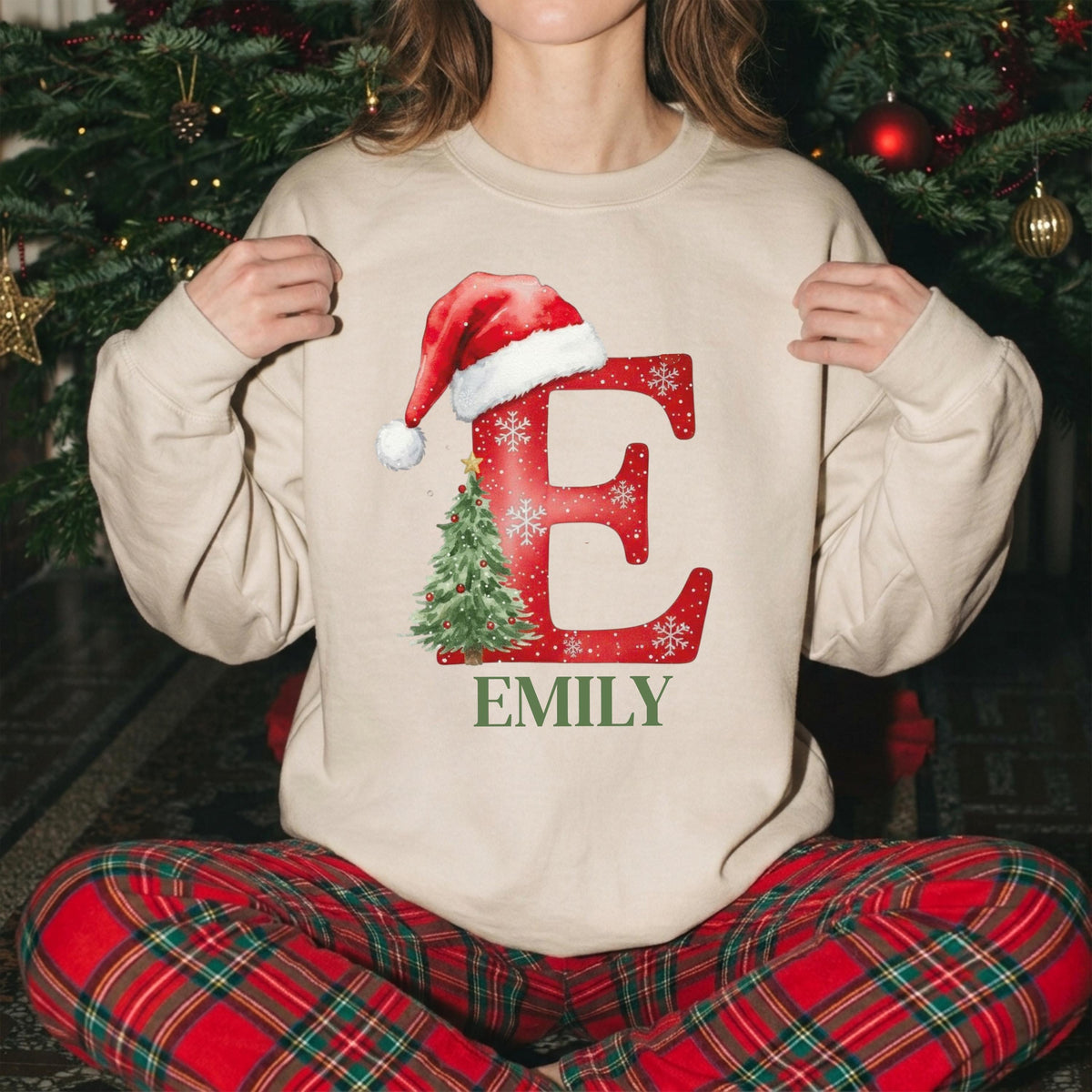 Monogram Name Christmas Shirt, Custom Christmas Letter Tee, Xmas Family Matching Sweater