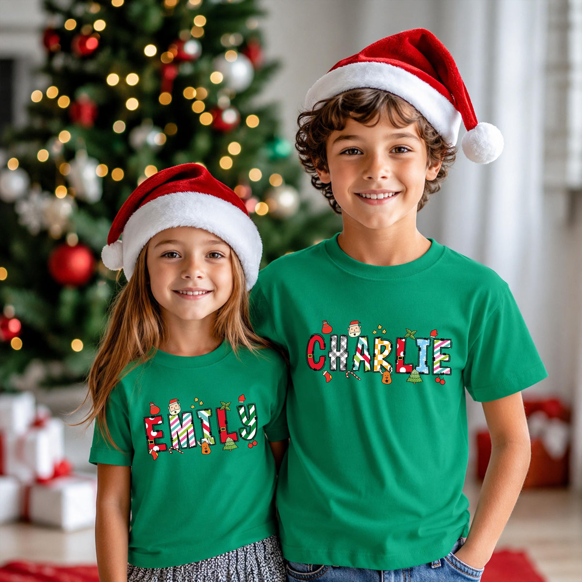 Custom Name Christmas T-shirt, Xmas Kids Shirt, Holiday Matching Sweatshirt