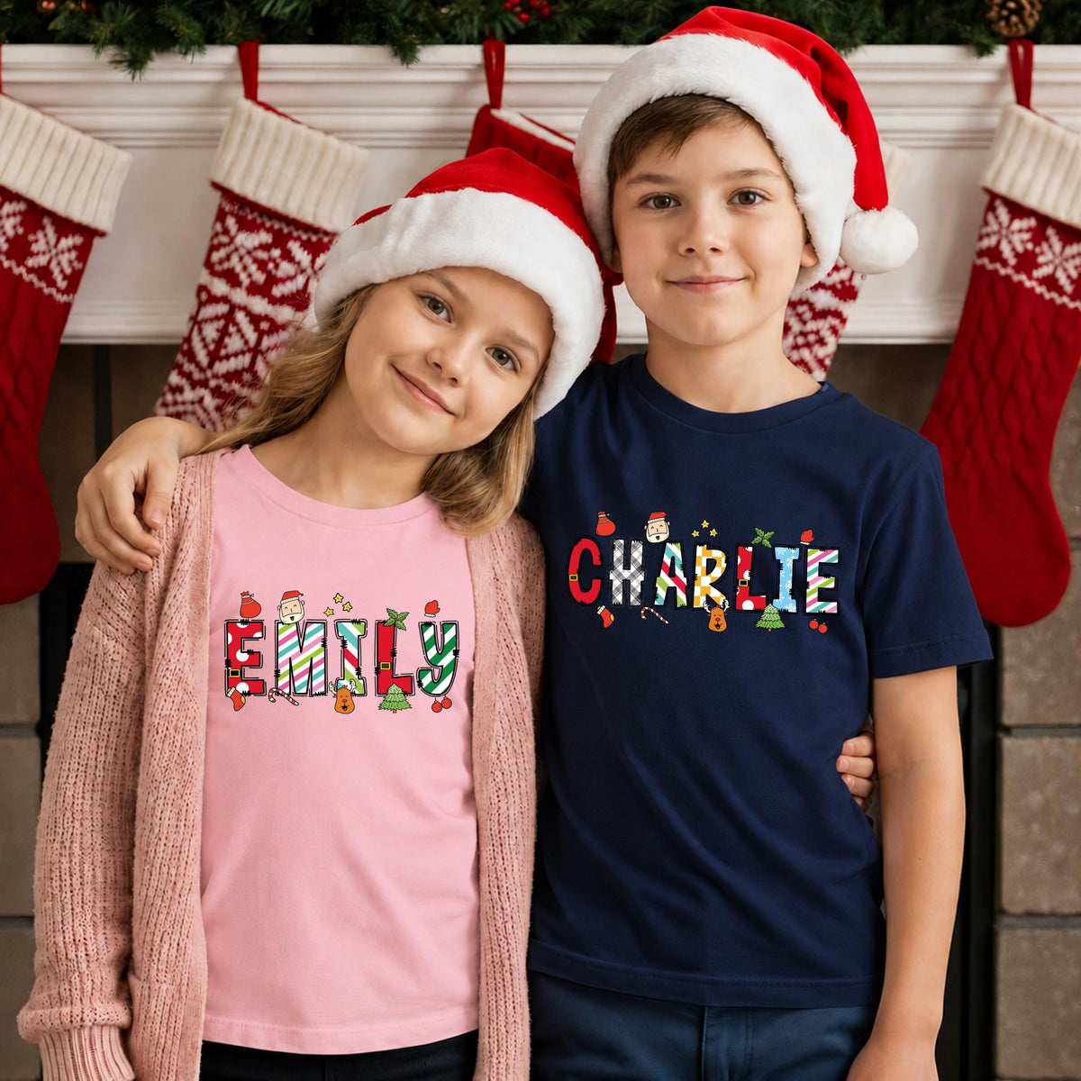 Custom Name Christmas T-shirt, Xmas Kids Shirt, Holiday Matching Sweatshirt