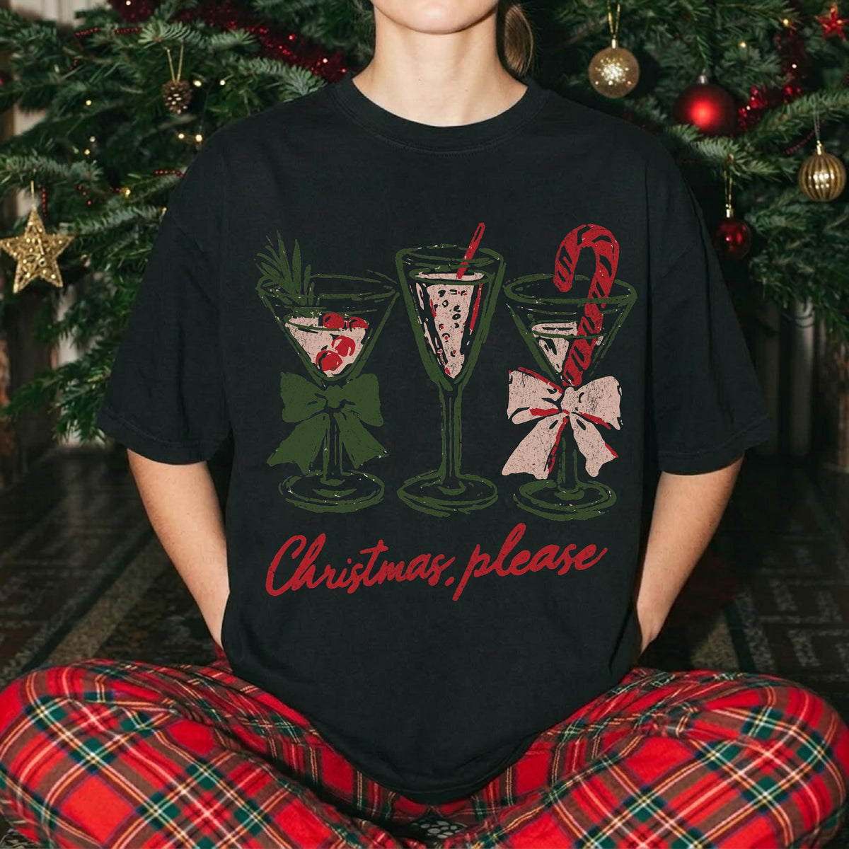 Christmas Please Comfort Colors® Shirt, Holiday Cocktail T-Shirt, Christmas Party Shirt, Festive Martini Tee