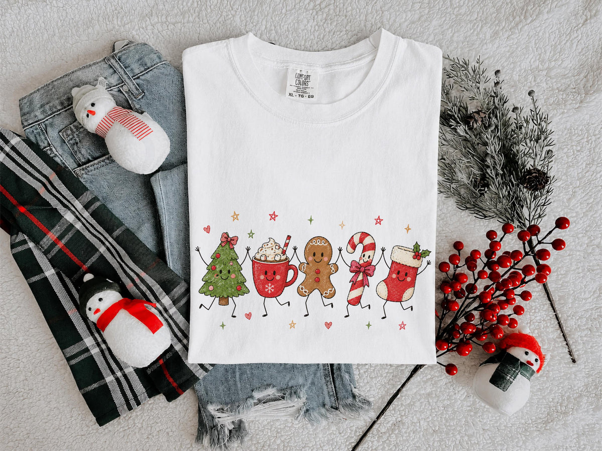 Christmas Doodles Comfort Colors® Shirt, Gingerbread Cookie T-Shirt, Candy Cane Holiday Tee, Christmas Friends Shirt