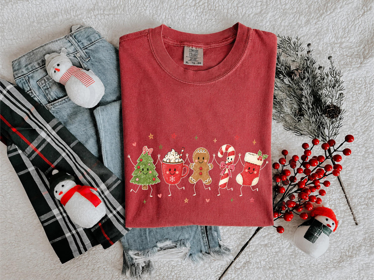 Christmas Doodles Comfort Colors® Shirt, Gingerbread Cookie T-Shirt, Candy Cane Holiday Tee, Christmas Friends Shirt