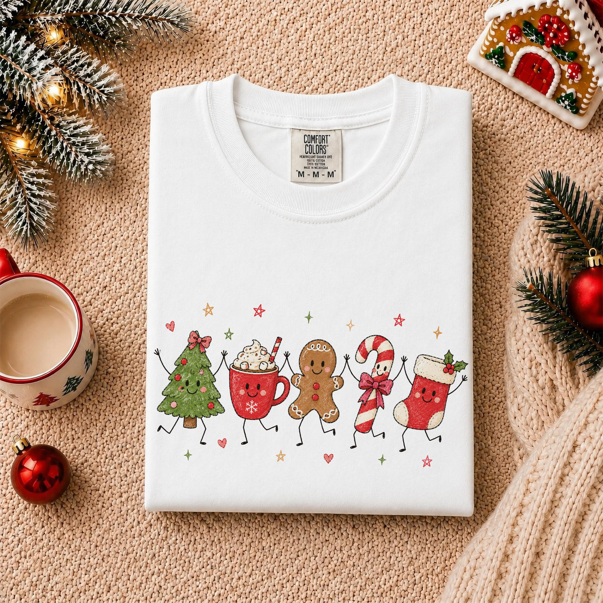 Christmas Doodles Comfort Colors® Shirt, Gingerbread Cookie T-Shirt, Candy Cane Holiday Tee, Christmas Friends Shirt